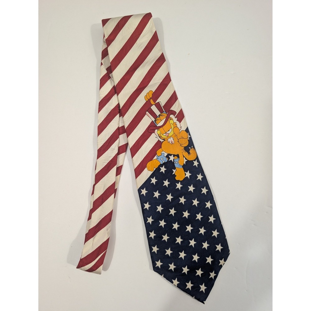 Garfield Vintage Silk Tie Uncle Sam American Flag Stars Stripes Keith Daniels